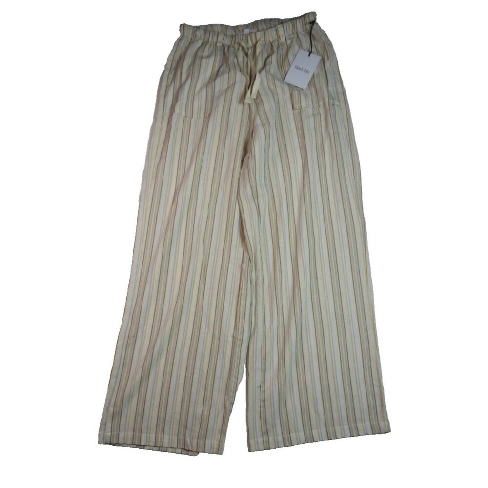 Black Ibis Striped Linen Blend Wide Leg Pants Women’s XL Beige Tan Blue Neutral